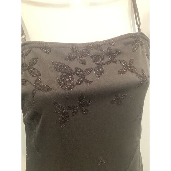 Vintage Womens Slip Dress Size Small Black Glitter Sheer Overlay Y2K HOCO Prom - Picture 2 of 8